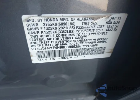 2014 Honda Pilot Touring z USA, uszkodzony, nr VIN 5FNYF4H98EB009386